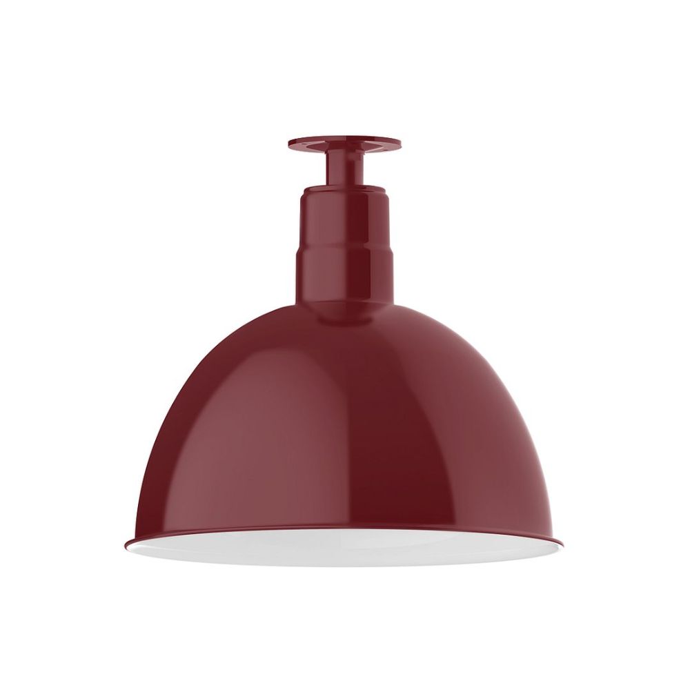 Montclair Lightworks FMB117-55-G06 16" Deep Bowl Shade, Flush Mount Ceiling Light With Frosted Glass And Cast Guard, Barn Red